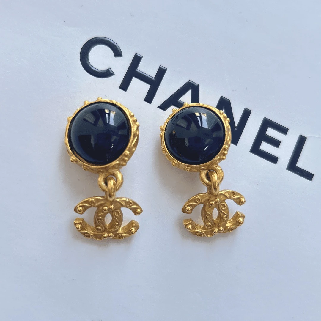 95新 Chanel/香奈儿 Chanel vintage香奈儿中古藤蔓黑曜石耳夹