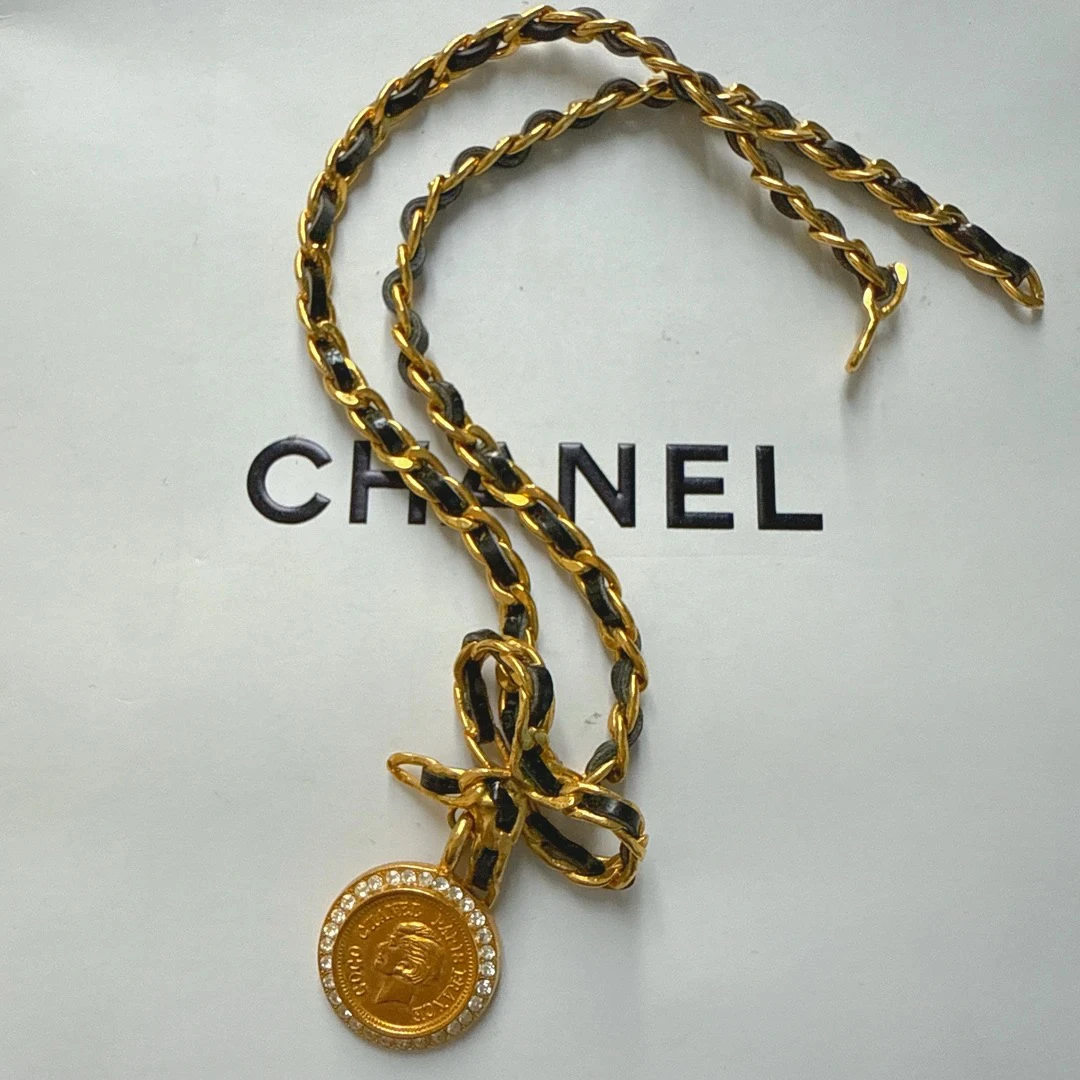 95新 Chanel/香奈儿 Chanel vintage香奈儿中古蝴蝶结皮穿项链