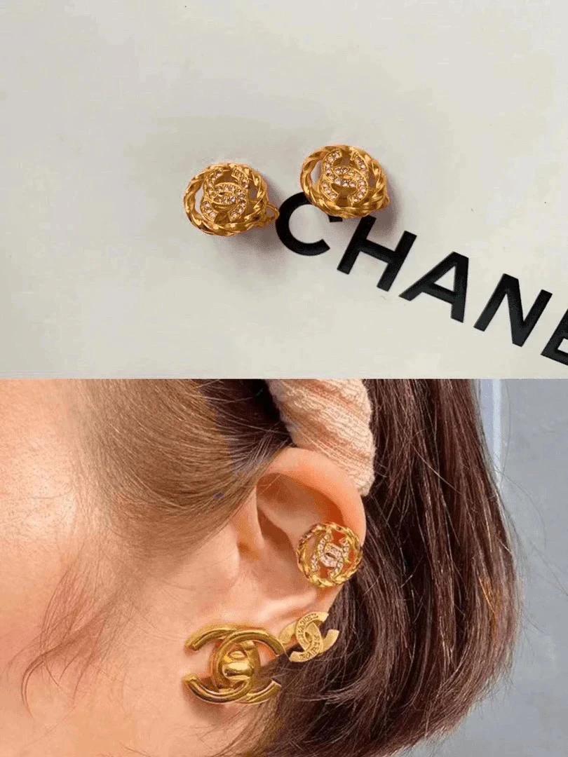 95新 Chanel/香奈儿 Chanel vintage香奈儿中古钻cc耳夹