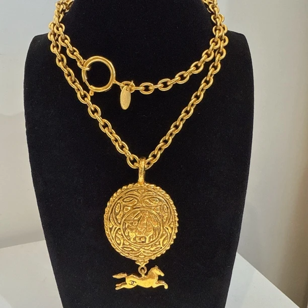 95新 Chanel/香奈儿 Chanel vintage香奈儿中古素金飞马项链