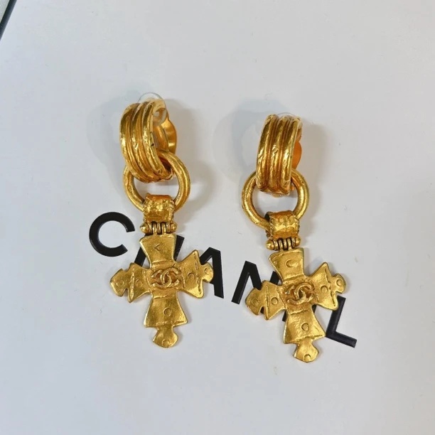 95新 Chanel/香奈儿 Chanel vintage香奈儿中古素金海钓耳夹