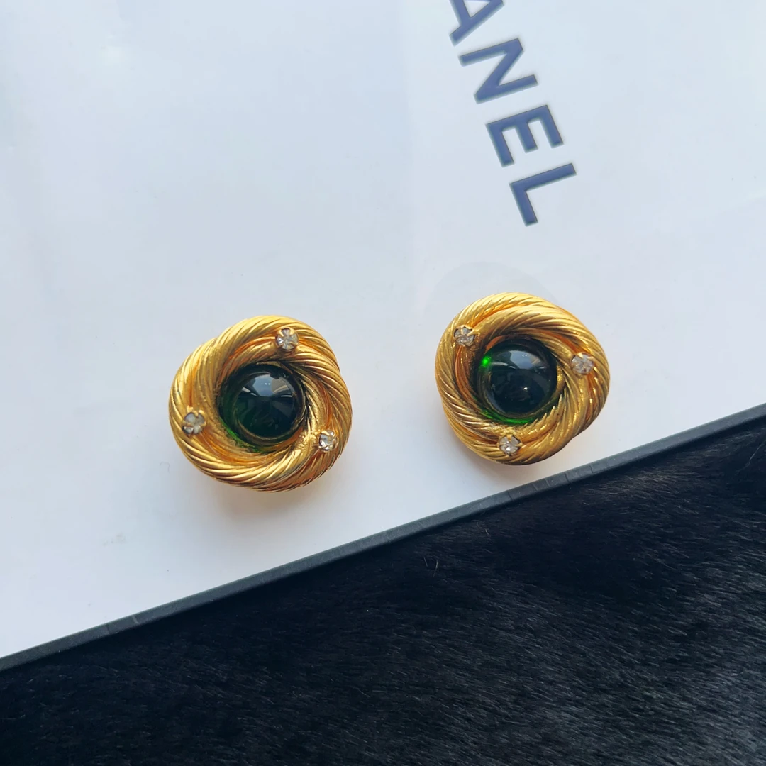 95新 Chanel/香奈儿 Chanel vintage香奈儿中古鸟窝绿琉璃耳夹