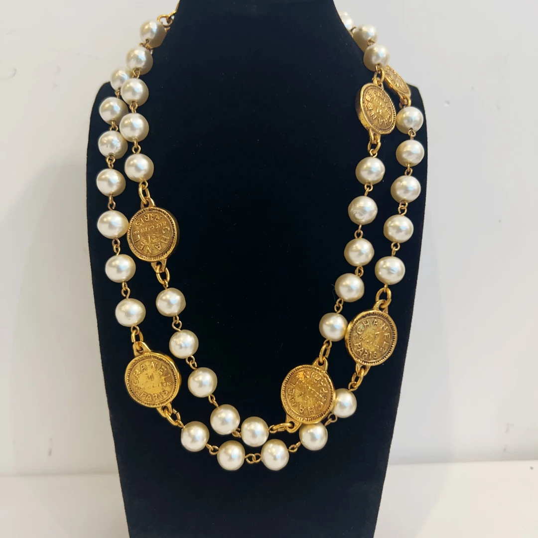 95新 Chanel/香奈儿 Chanel vintage香奈儿中古康鹏金币珍珠项链