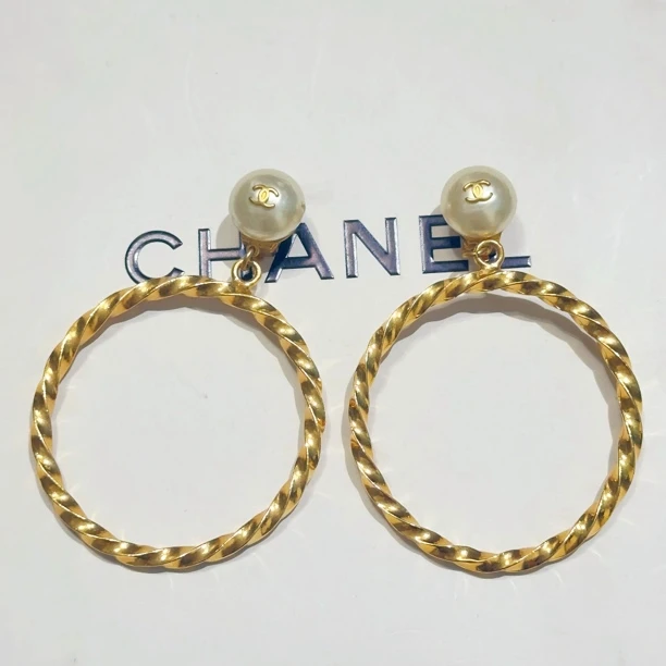 95新 Chanel/香奈儿 Chanel vintage香奈儿中古珍珠圈圈耳夹