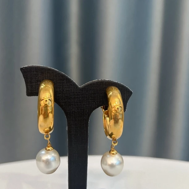 95新 Chanel/香奈儿 Chanel vintage香奈儿中古圈圈珍珠耳夹