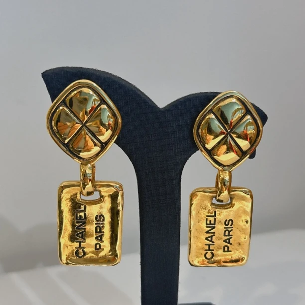 95新 Chanel/香奈儿 Chanel vintage香奈儿中古菱格康鹏耳夹