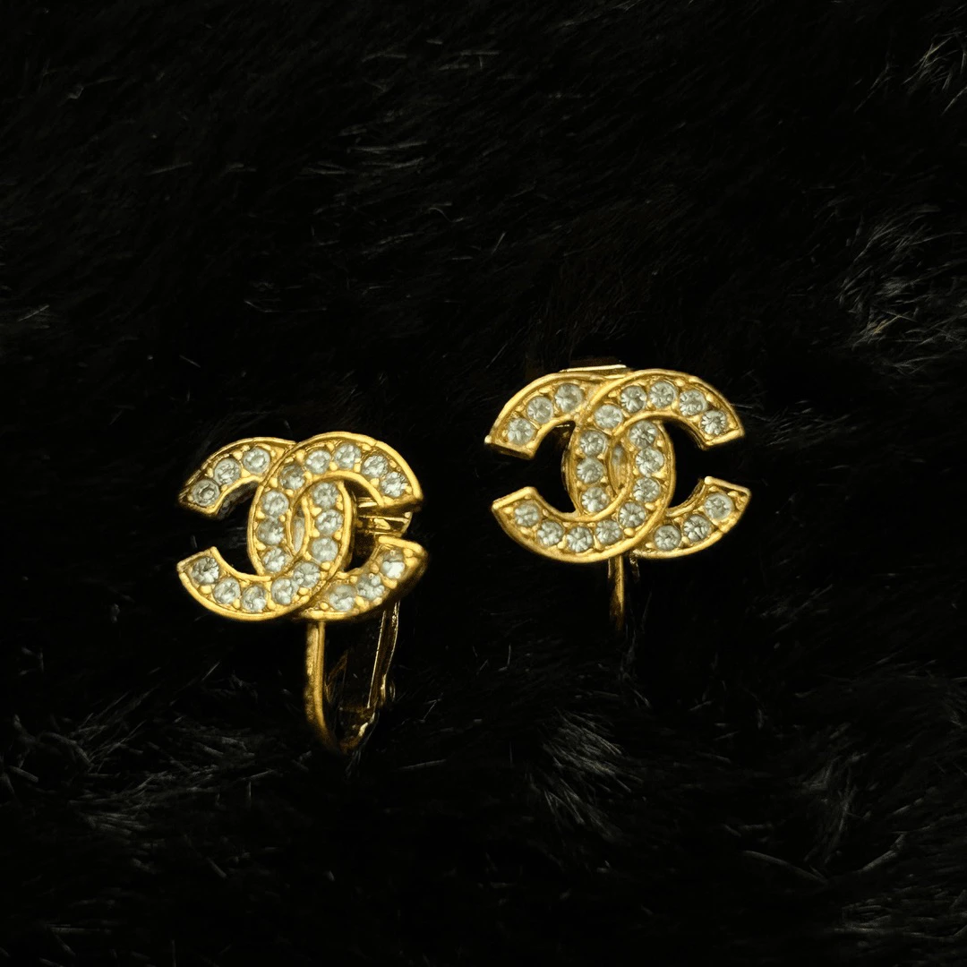 95新 Chanel/香奈儿 Chanel vintage香奈儿中古满钻双c耳夹