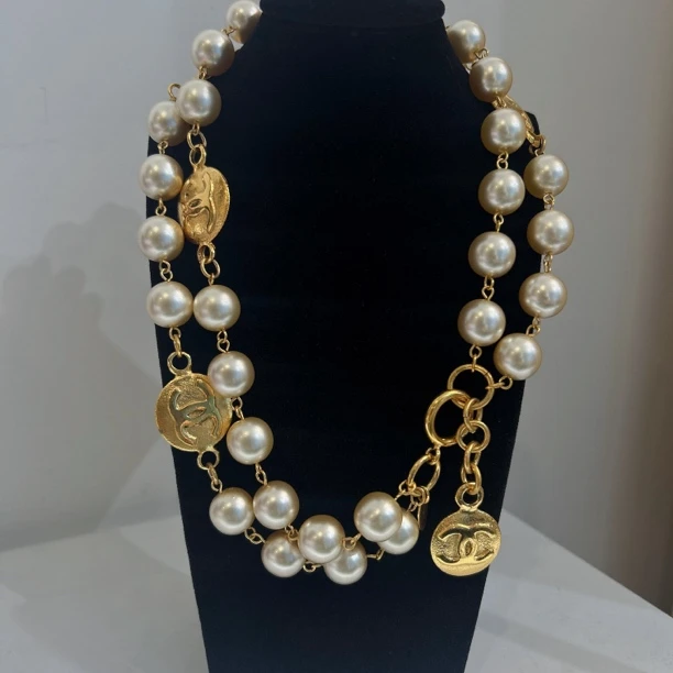 95新 Chanel/香奈儿 Chanel vintage香奈儿中古金币珍珠项链