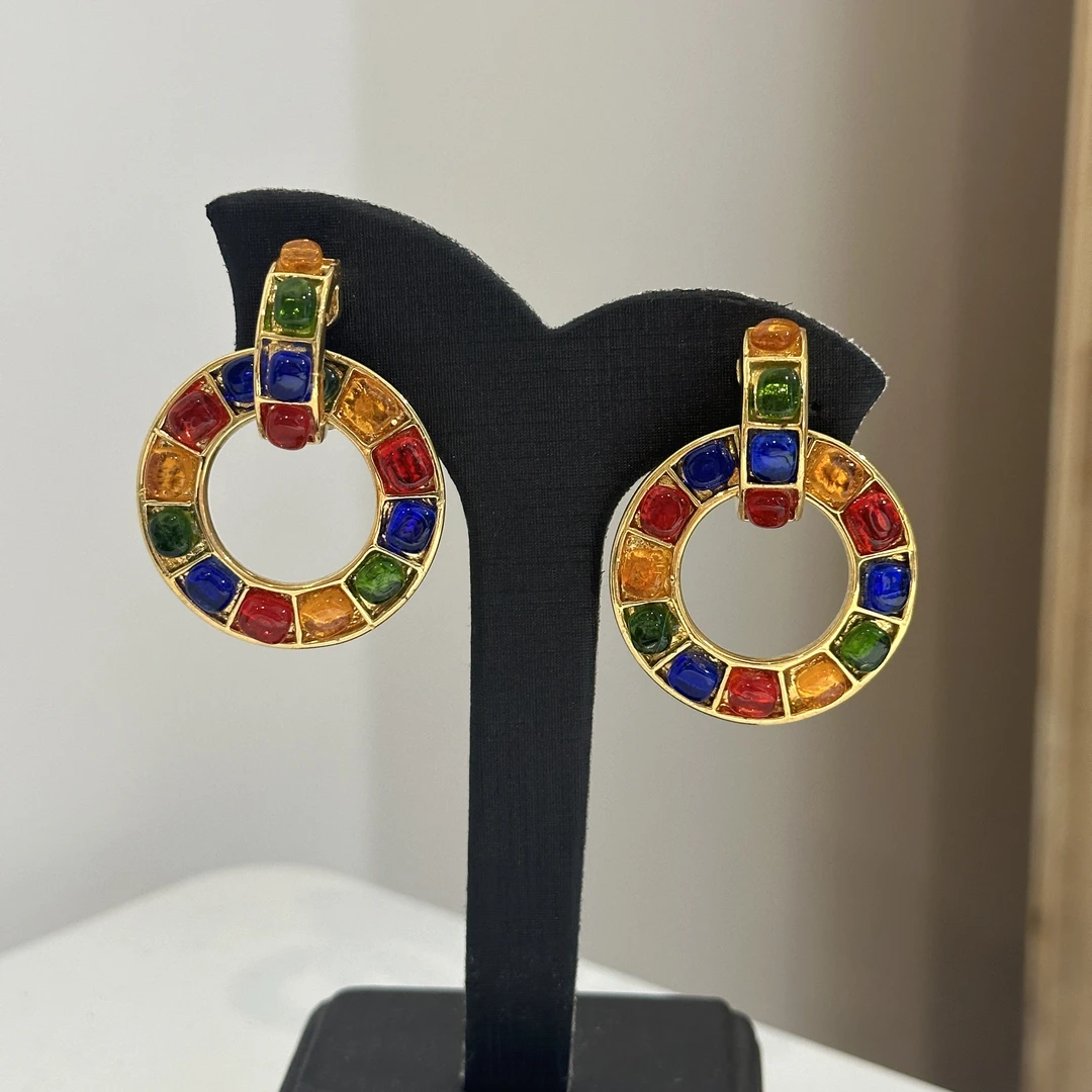 95新 Chanel/香奈儿 Chanel vintage香奈儿中古马赛克琉璃耳夹