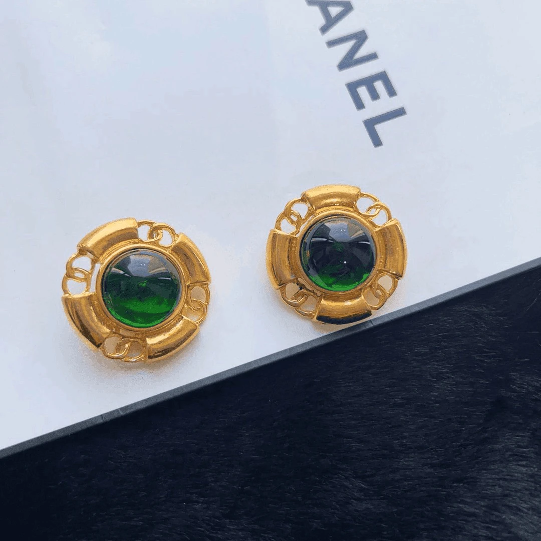 95新 Chanel/香奈儿 Chanel vintage香奈儿中古绿琉璃耳夹