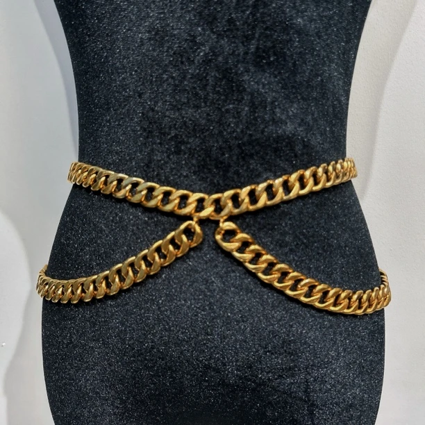 95新 Chanel/香奈儿 Chanel vintage香奈儿中古素金腰链（长89cm）