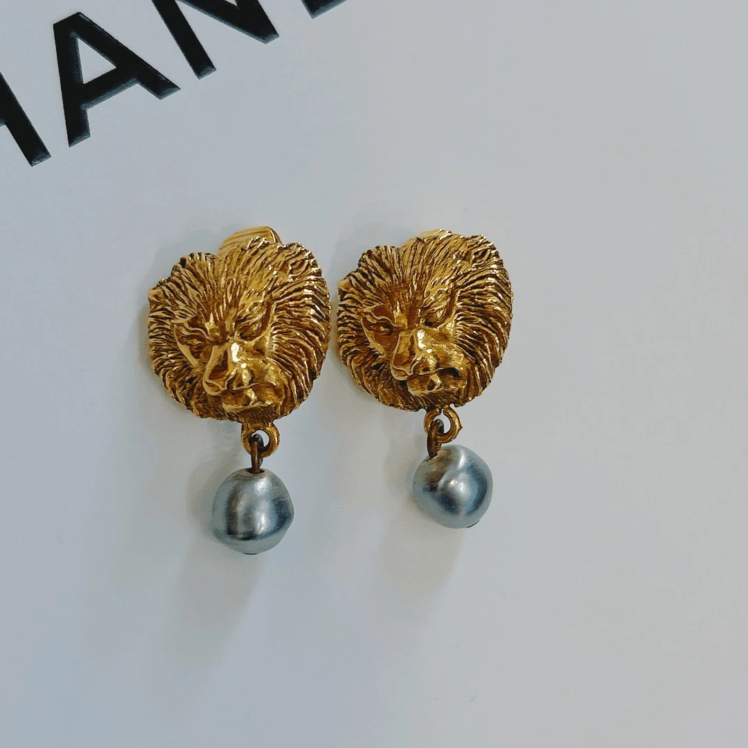 95新 Chanel/香奈儿 Chanel vintage香奈儿中古狮子珍珠耳夹