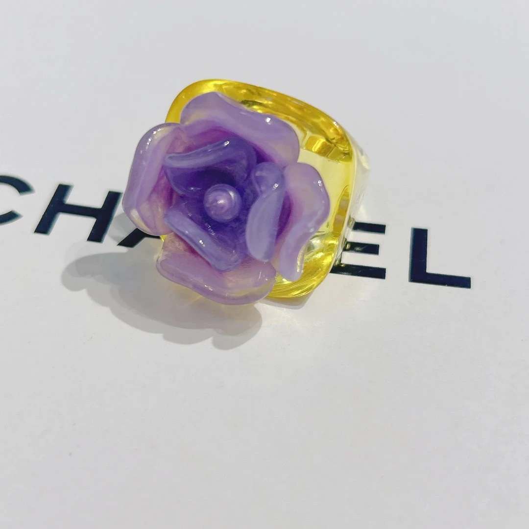95新 Chanel/香奈儿 Chanel vintage香奈儿中古紫色山茶花戒指