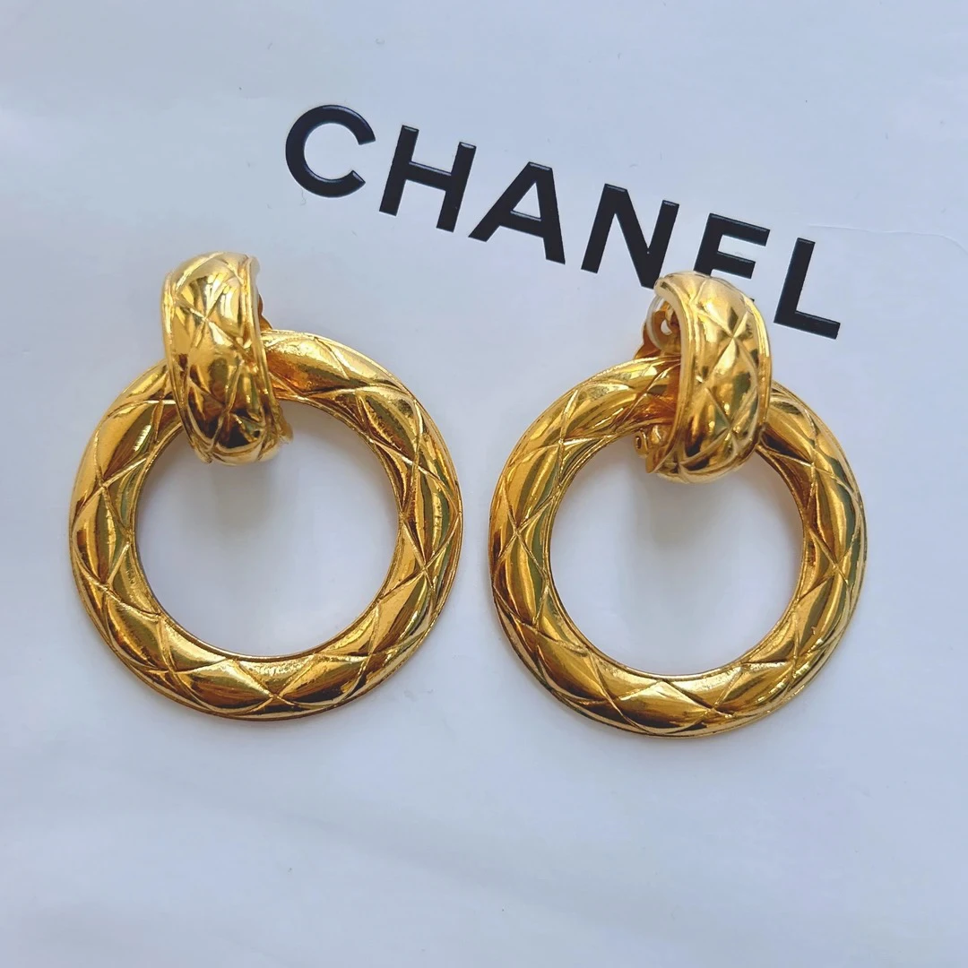 95新 Chanel/香奈儿 Chanel vintage香奈儿中古菱格圈圈耳夹