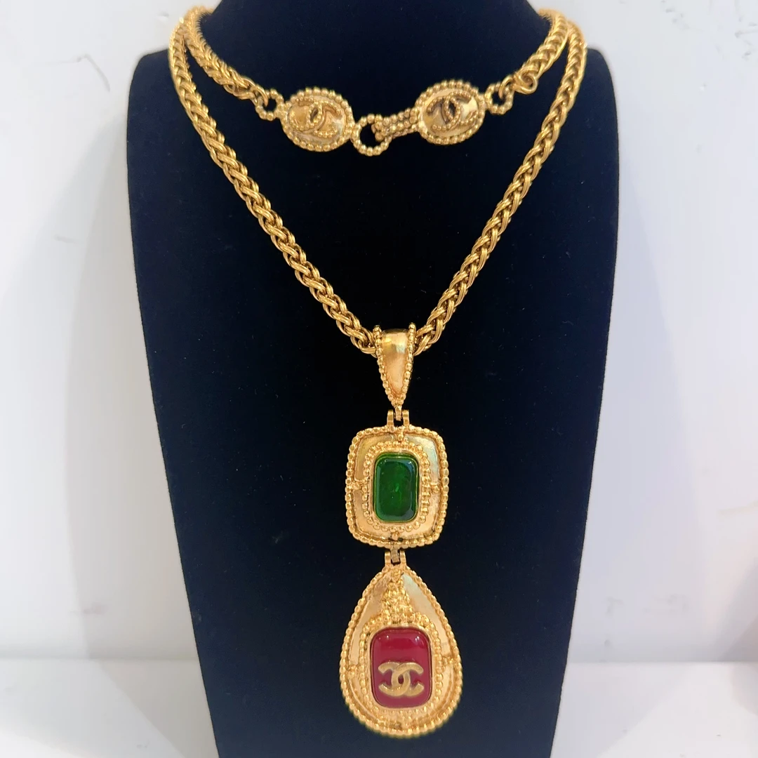 95新 Chanel/香奈儿 Chanel vintage香奈儿中古红绿琉璃藤蔓项链