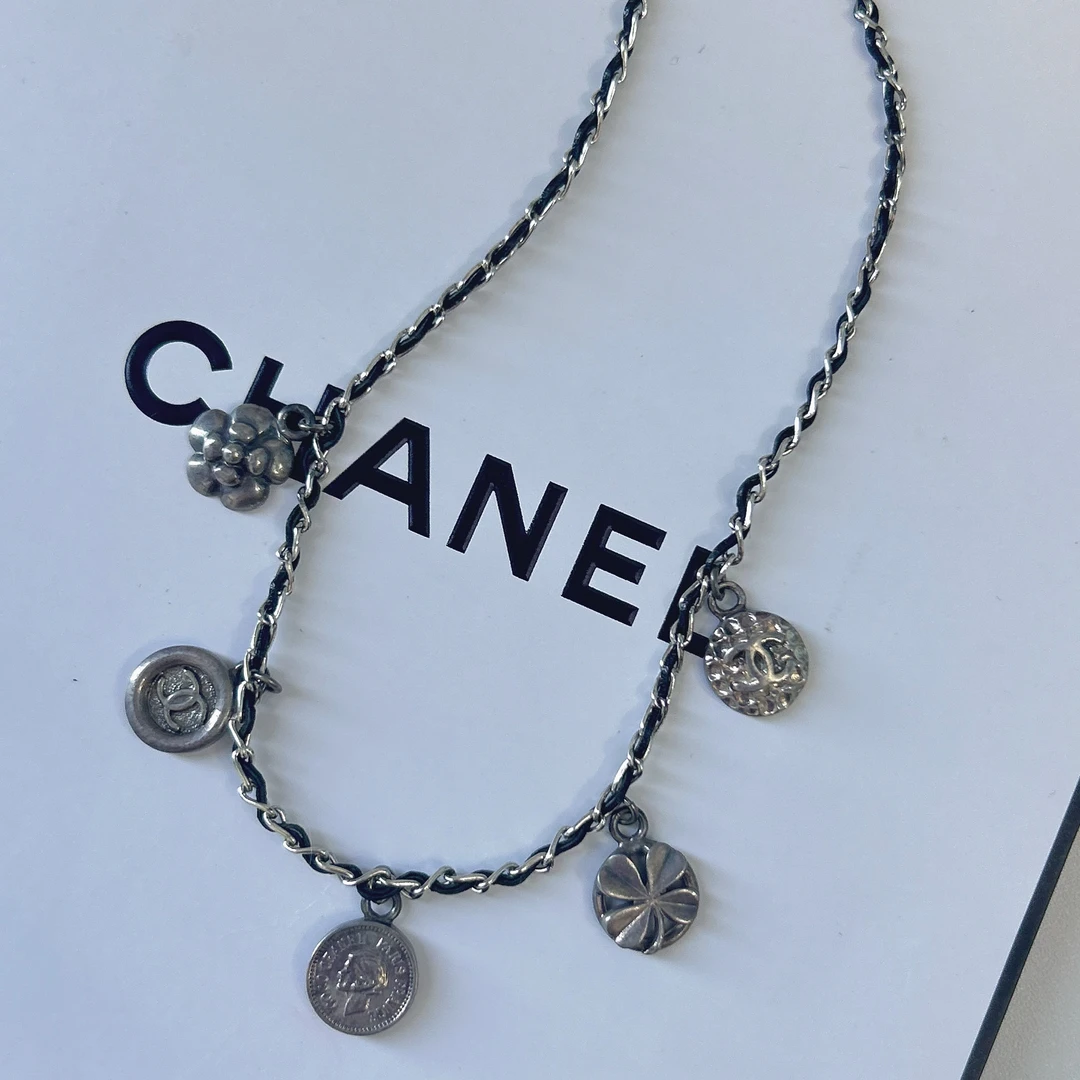 95新 Chanel/香奈儿 Chanel vintage香奈儿中古银色皮穿项链