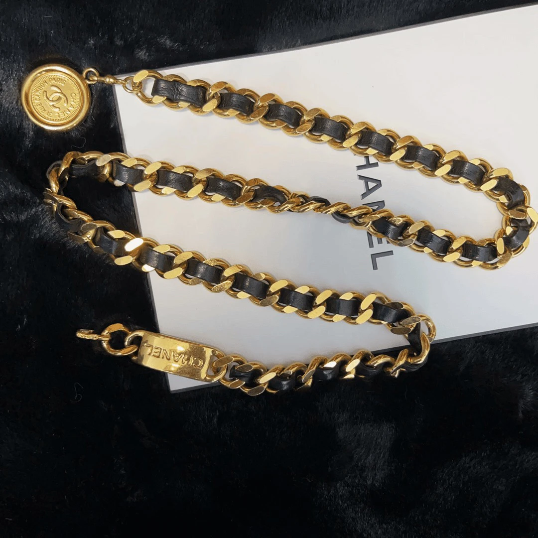 95新 Chanel/香奈儿 Chanel vintage香奈儿中古皮穿腰链（长84cm）