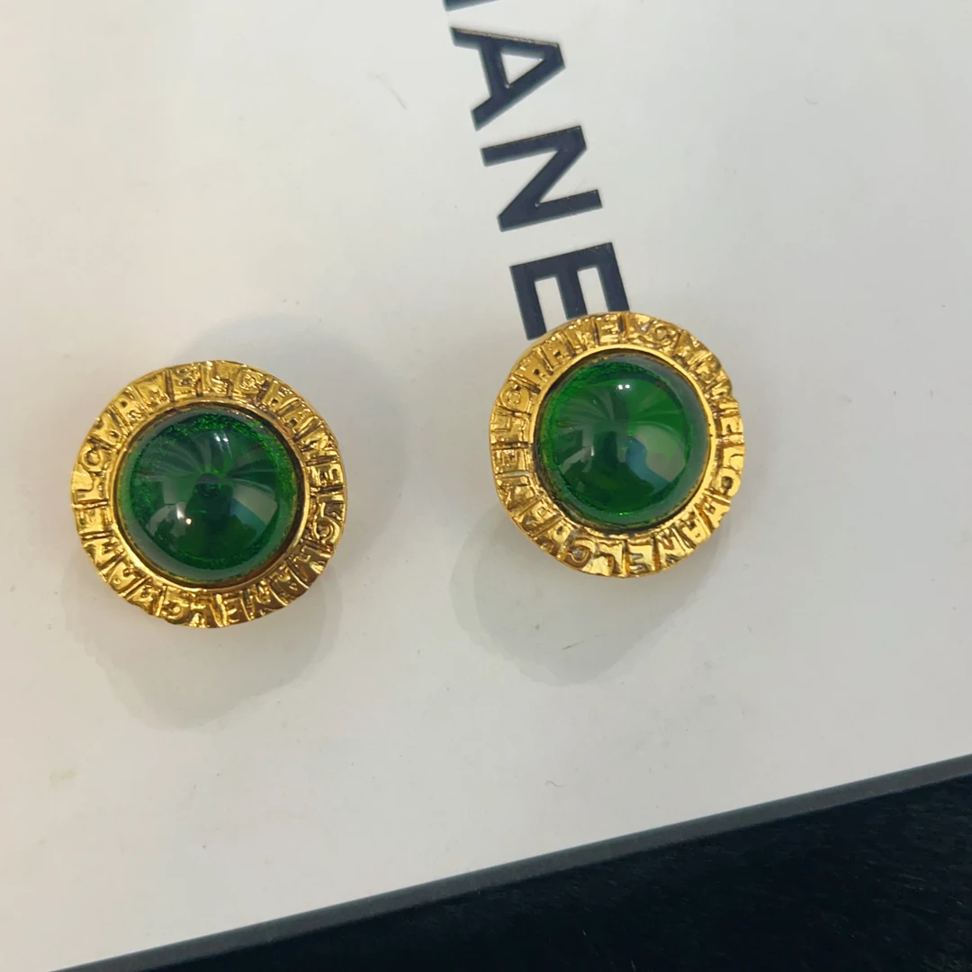 95新 Chanel/香奈儿 Chanel vintage香奈儿中古绿琉璃耳夹