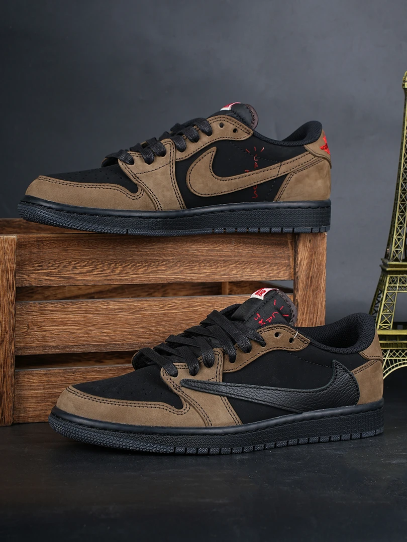 Nike/耐克AirJordan 1 黑棕鬼脸倒钩低帮时尚男女同款 【定制球鞋】