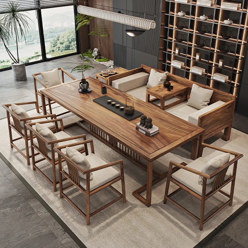 胡桃木屏风桌椅组合办公室茶台新中式茶几罗汉床茶桌家用泡茶桌椅