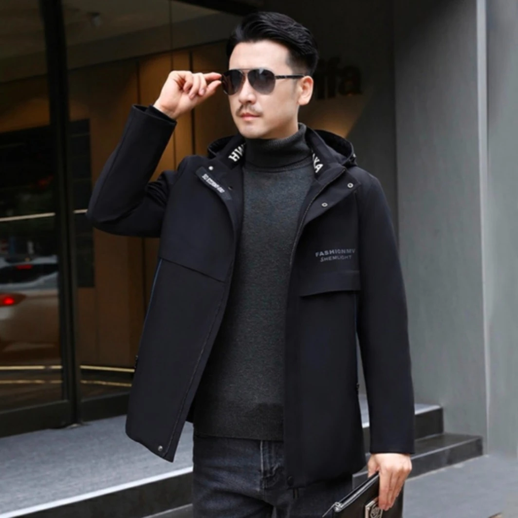 2025新款冬男休闲商务绅士外套兔毛皮内胆皮草派克服帽子可拆1288