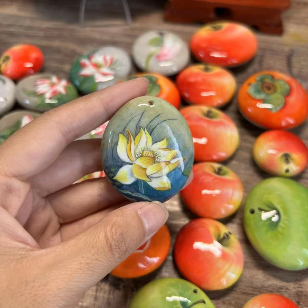 纯手绘石头画荔枝苹果西瓜各种水果挂件车挂