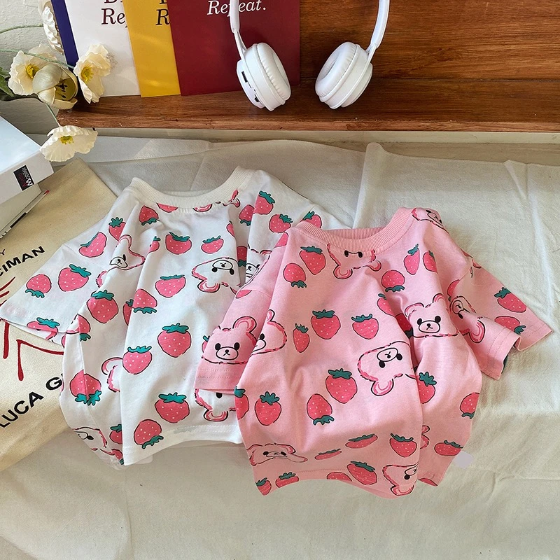 女童短袖t恤2024新款半袖纯棉宝宝童装夏季草莓上衣儿童夏装ins