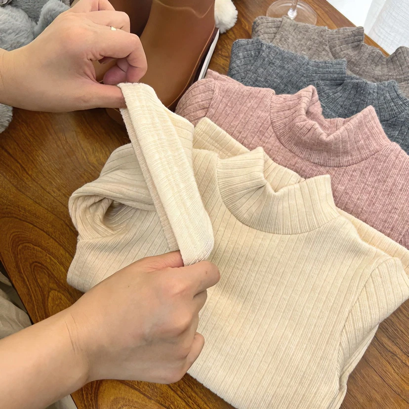 女童打底衫2025秋冬新款儿童半高领洋气针织衫加厚保暖软糯T恤潮