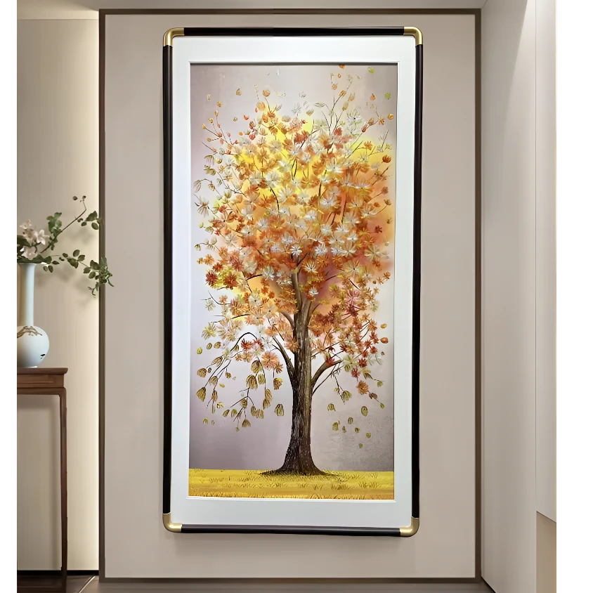 梨花海棠织锦绣【发财树】玄关走廊挂画