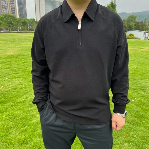 灰标系列｜秋季高回弹华夫格男士翻领polo长袖修饰肩型自带高级感