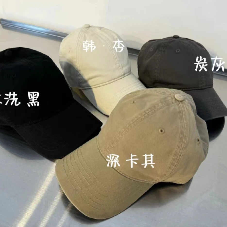 【棒球帽】韩单纯色重工水洗棉质鸭舌帽可调节遮阳帽运动帽复古