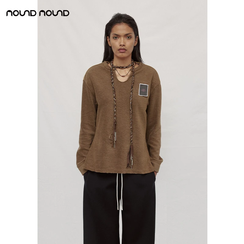 【10 ROUN】nound买手店设计感休闲小开领拼色长袖上衣女24秋冬新款