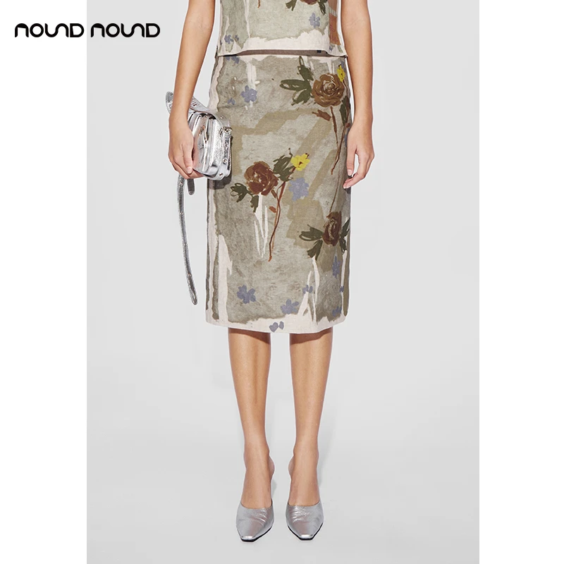 【CPLUS SERIES】nound买手店渐晕花朵手绘满印直筒半身裙24早秋