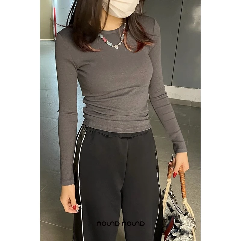 nound买手店10 ROUN长袖打底衫女内搭设计感小众上衣短款弹力修身