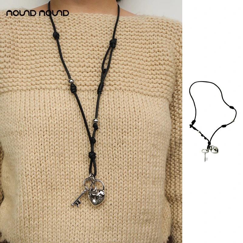 非金属布艺项链 【PICNIQUE】nound买手店双吊坠圆蜡绳长项链24秋冬