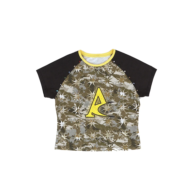 nound买手店Anomalies Department迷彩拼接撞色印花短袖打底衫女