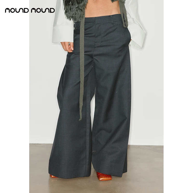 【MEDIUM WELL】nound买手店藏青色侧面立体褶廓形休闲西装裤24早秋