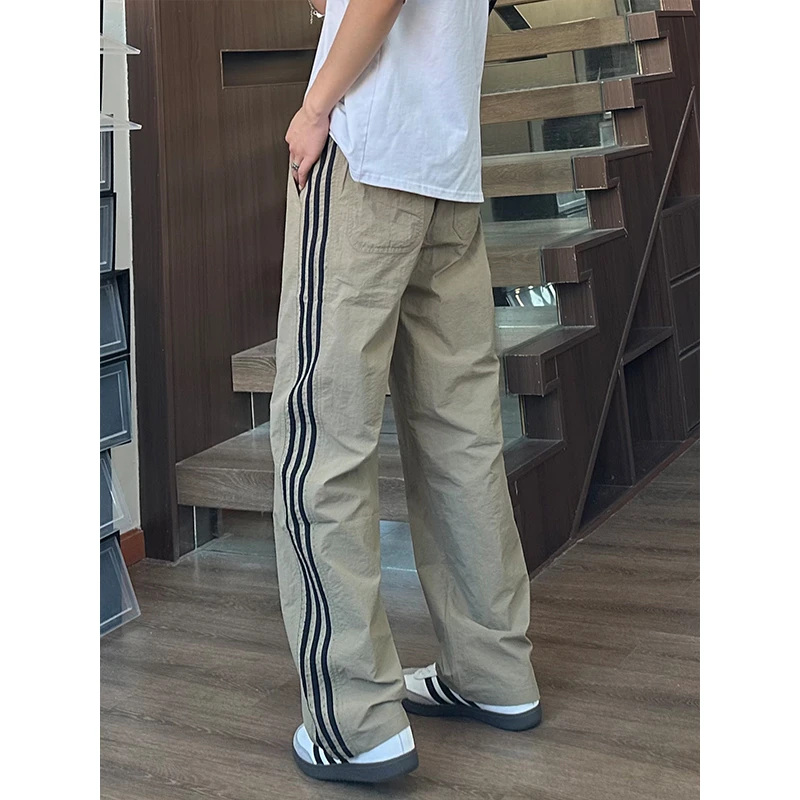 透气网孔垂感冰丝裤子男夏季薄款速干工装裤男生三条杠直筒休闲裤