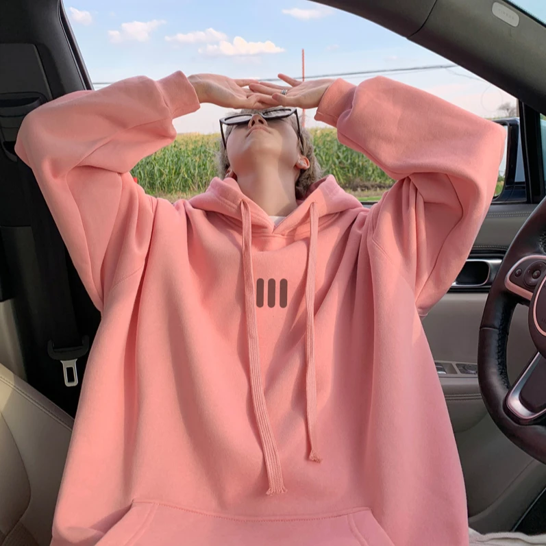 多巴胺粉色600g重磅卫衣男秋冬加厚加绒硬挺帽衫oversize情侣外套