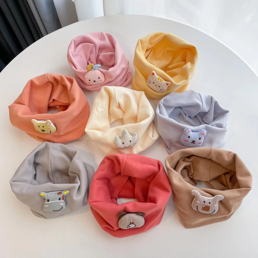 儿童套头围巾保暖防风卡通围脖秋冬围巾纯色动物柔软脖套新款宝宝