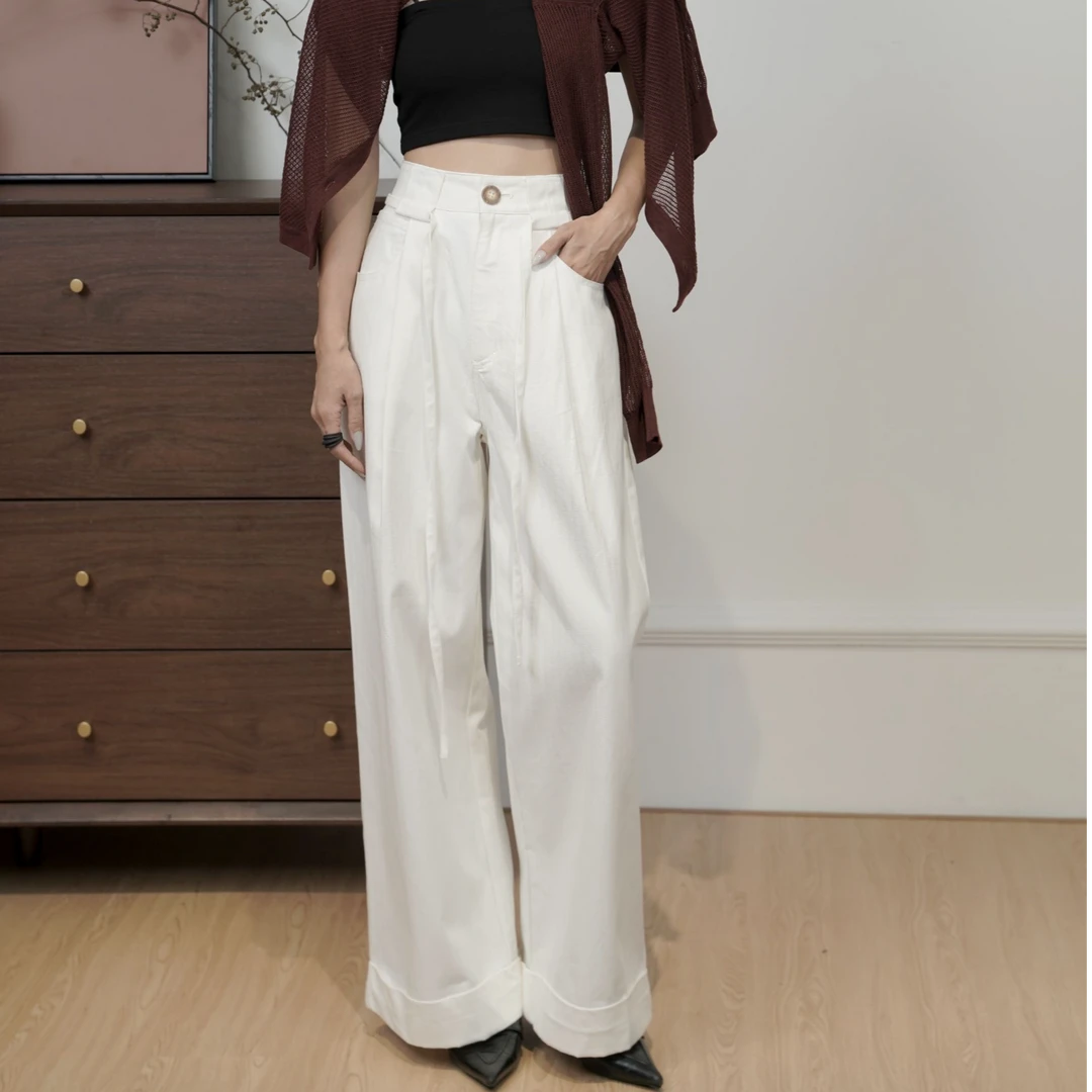 【不见君专属】秋冬新款时尚宽松垂感飘带牛仔裤