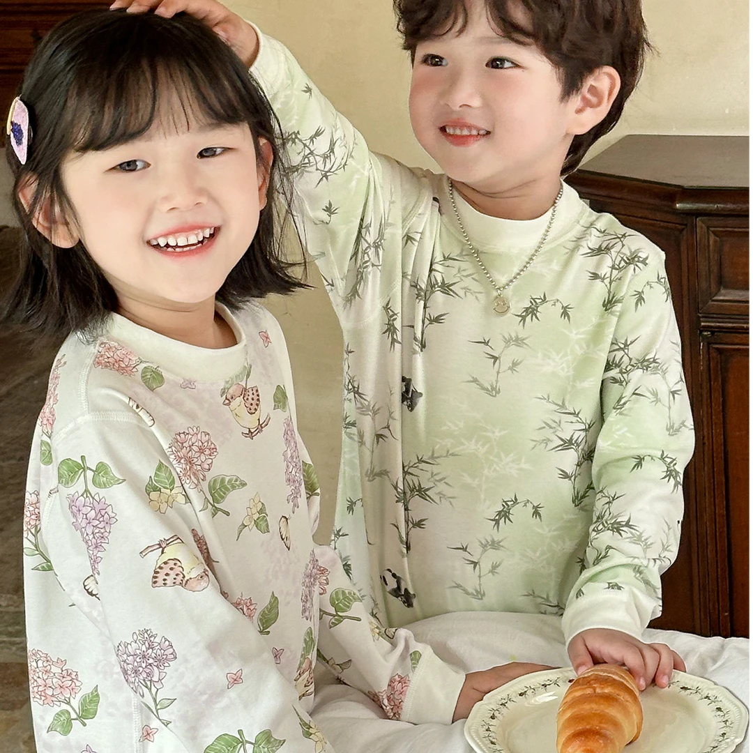 秋冬国风儿童纯棉无骨家居服套装长袖秋衣秋裤保暖新中式