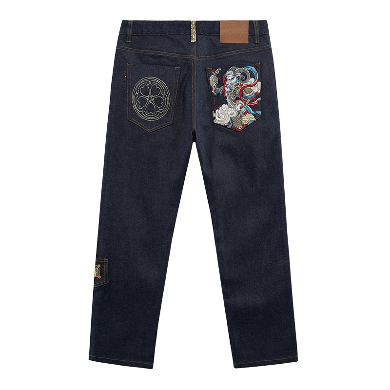 ONIARAI/鬼洗泥棒蓝年画刺绣限定款丹宁赤耳小直筒牛仔裤23N5401