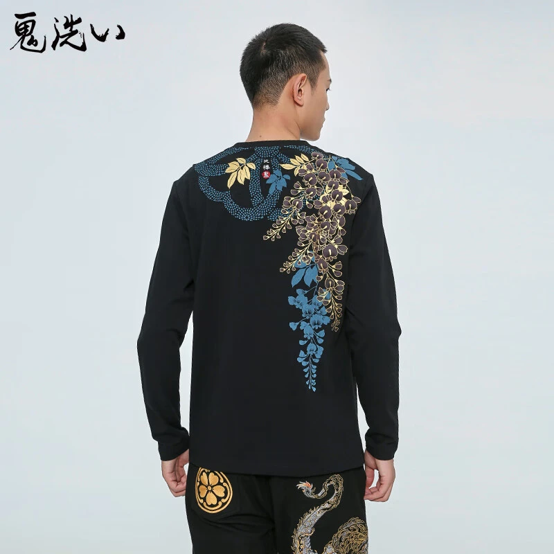 ONIARAI/鬼洗泥棒蓝紫藤花感温变色印花休闲长袖圆领T恤 N240106