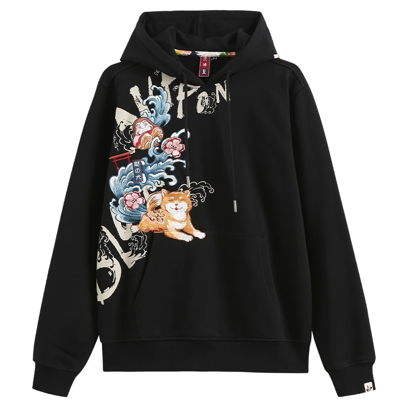 ONIARAI/鬼洗泥棒蓝财犬绣花套头连帽休闲卫衣潮流时尚N240057