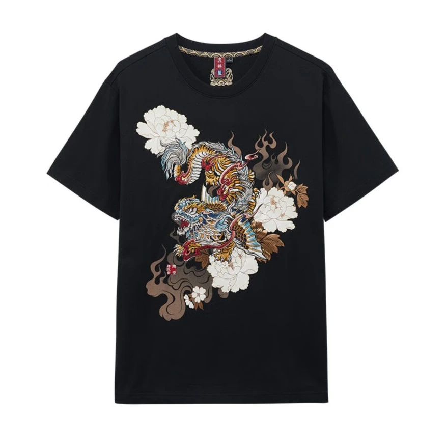 鬼洗春夏泥棒蓝吞天异兽紫外线变色绣花休闲纯棉短袖T恤 23NOB36