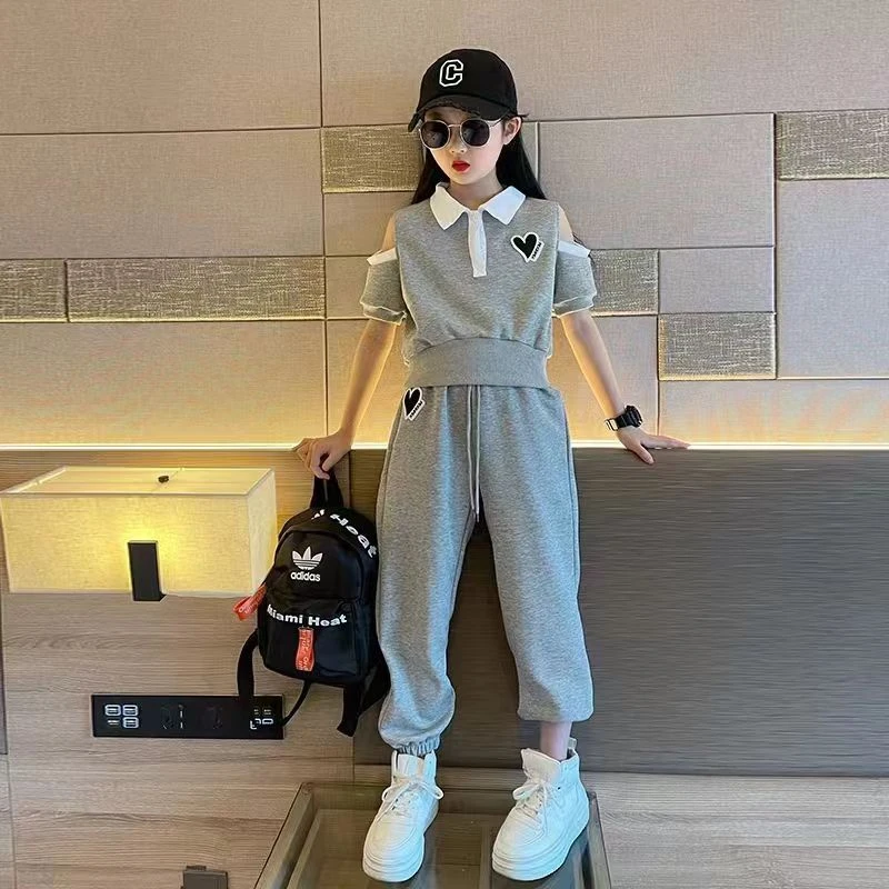 网红女童装洋气套装2025夏季新款儿童炸街童装女大童运动夏装衣服