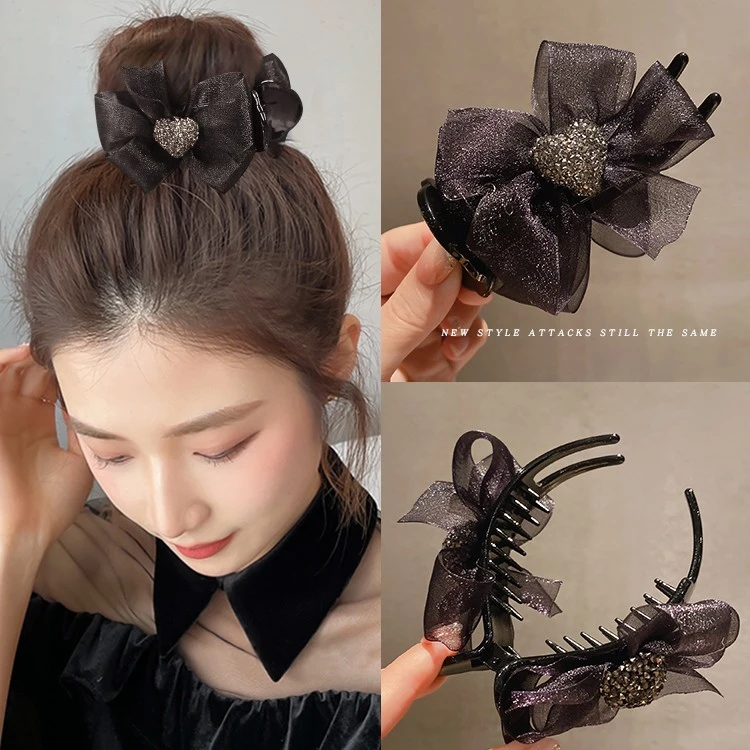 非金属发饰 气质丸子头抓夹发夹蝴蝶结顶夹盘发固发头饰超仙发饰