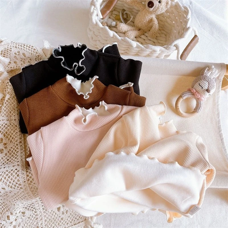 【冬季大促】婴儿加绒打底衫甜美花边领女宝宝内搭保暖T恤半高领公