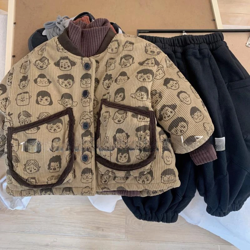 巴拉甄选男童棉衣秋冬款儿童韩系小人头棉服加棉长袖复古休闲保暖